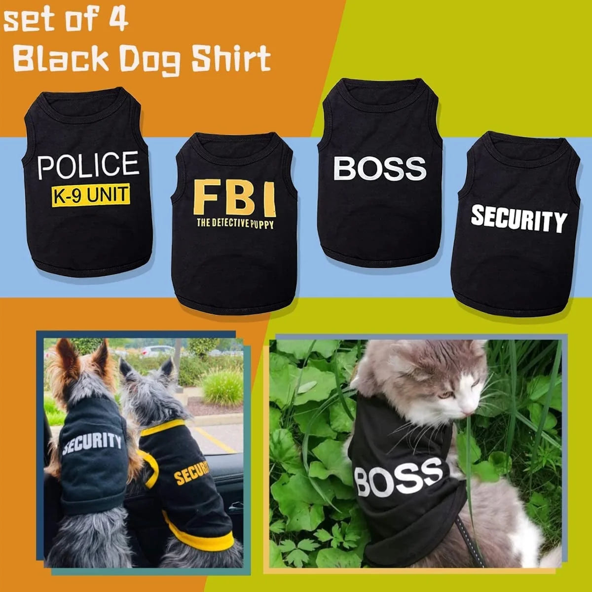 Funny Dog Shirt 4-Pack | Small Dog Clothes Set with Playful Designs